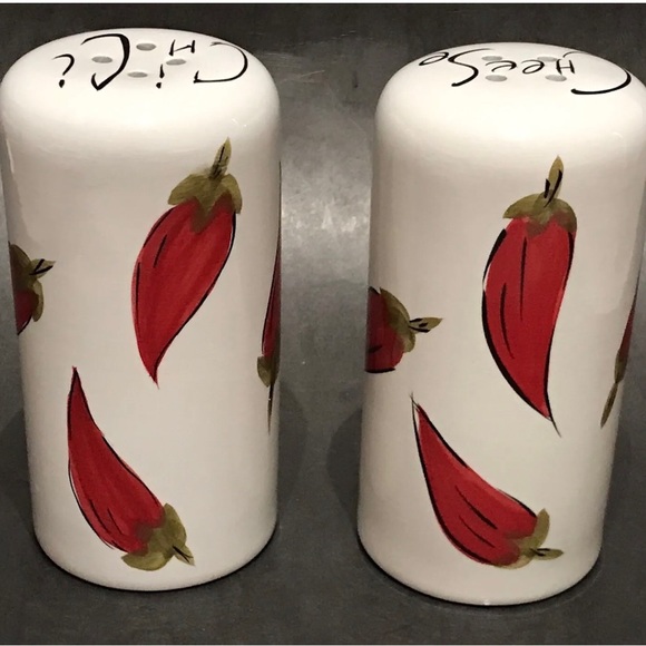 Kitchen Prep 201 Chili and Cheese (White w/Red Chili Peppers) Ceramic Shakers. - Picture 3 of 6